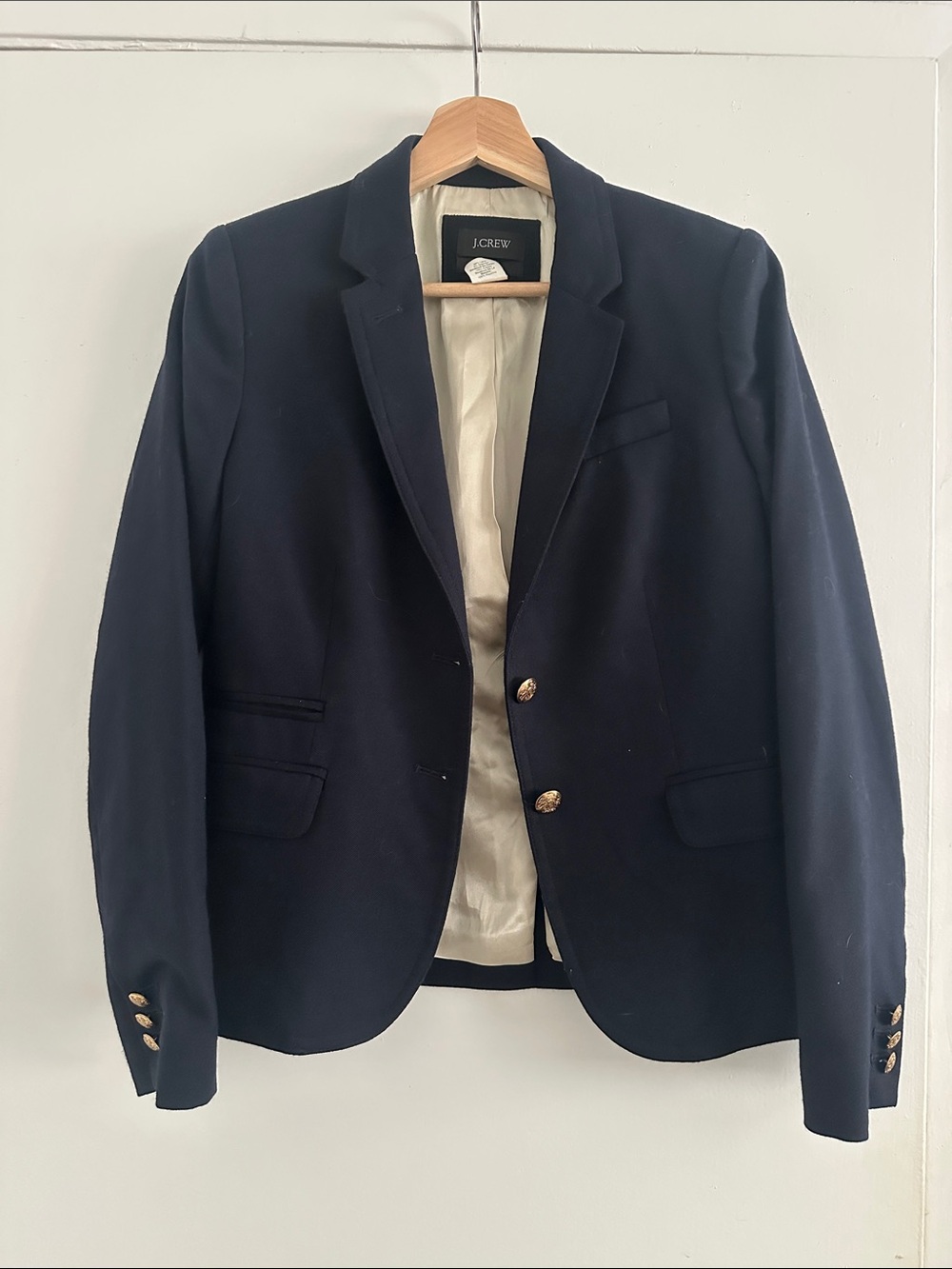 J. Crew Men's Navy Blazer with Gold Buttons and Cream Lining